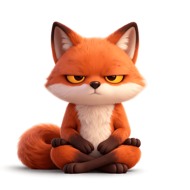 Grumpy fox sitting cross-legged