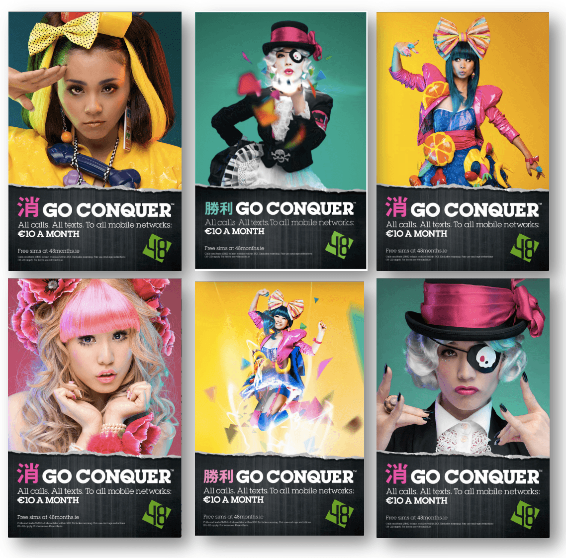 48 Go Conquer print campaign - six poster designs
